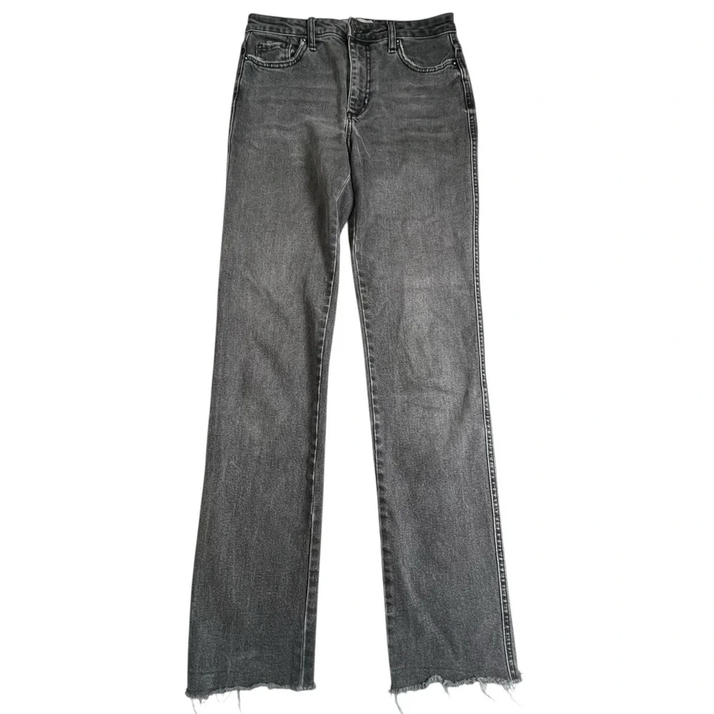 Free People Womens 27 Gray Straight Leg Fringe Hem High Rise‎ Jeans